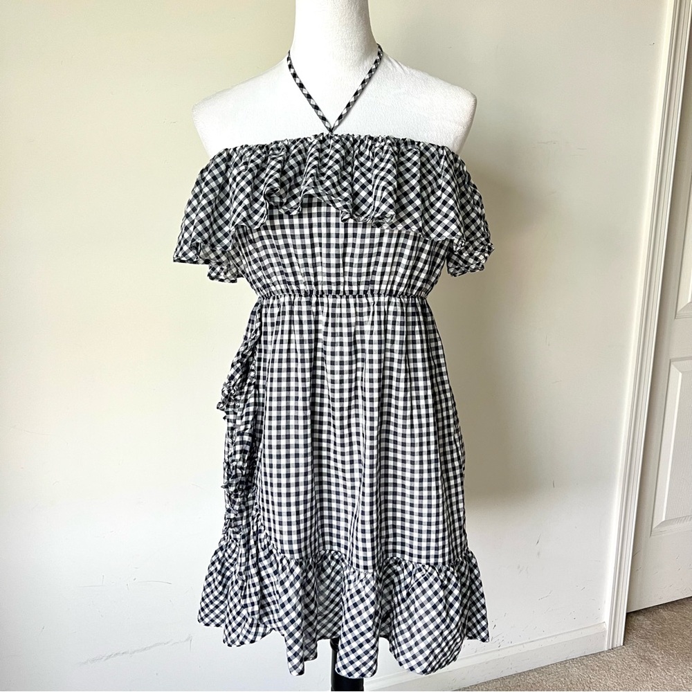 J. Crew Gingham Ruffled Halter Bandeau Sundress—SZ. Small